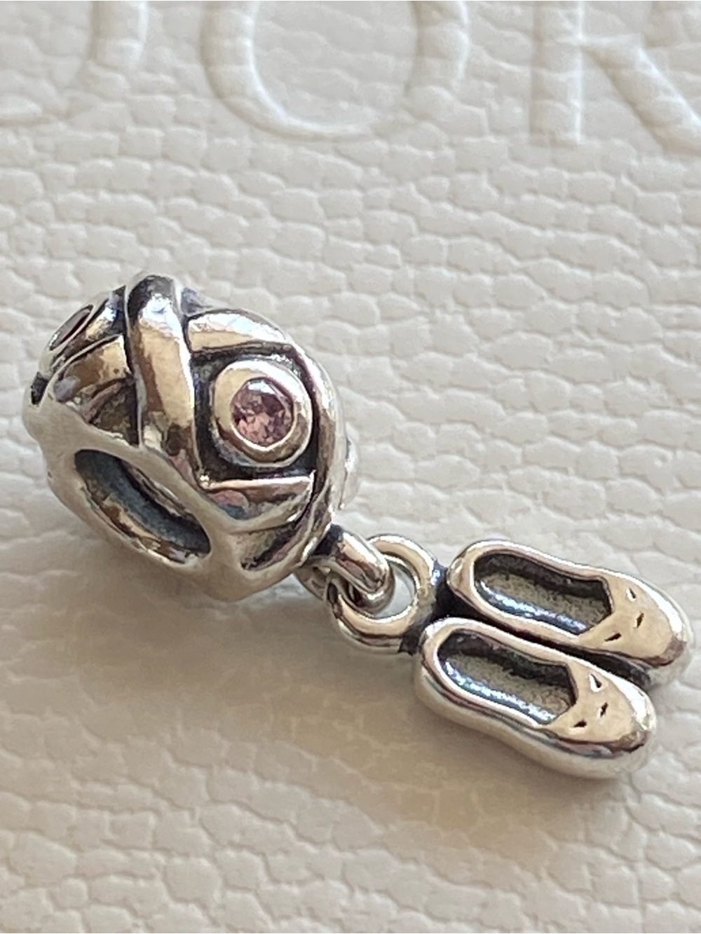 Authentic Pandora Sterling Silver with Pink CZ Ballet Shoes Dangle Charm